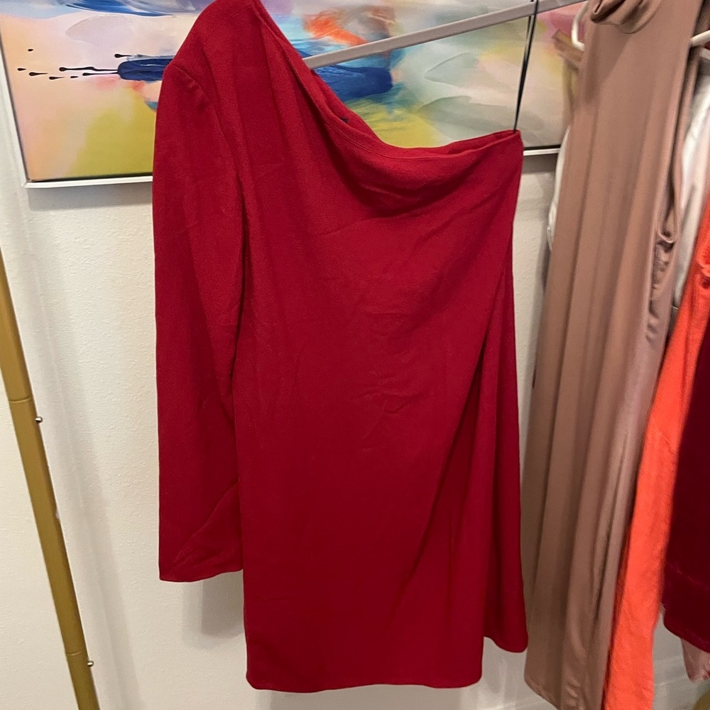 Theory Vibrant Red Dress one shoulder Size 0 NWT date wedding guest evening